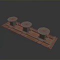 Long Dining Table With Three Metal Domes On Wooden Base Design