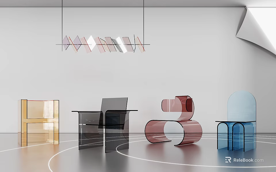 Modern Transparent Acrylic Accent Chairs With Colorful Contemporary Design And Sleek Lines 3d model 