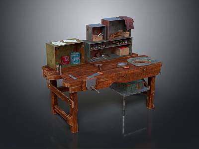 Rustic Wooden Workbench Furniture With Tool Storage And Practical Tool Organization Features 3d model