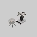 Stylish Decorative Ornament Set with Clear Glass Cloche Tripod Base and Black Vase Dried Flowers