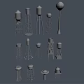 Industrial Equipment Featuring Various Water Tower Models Arranged in Three Layers