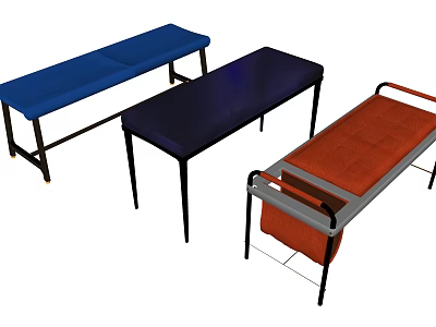 Upholstered Sofa Benches in Blue Dark and Orange with Metal Frame Modern Design 3d model