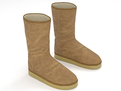 Brown Suede Knee High Boots with Stitched Details and Beige Sole in Simple Minimalist Design 3d model