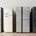 Various Modern Refrigerators Featuring Different Styles Colors And Door Designs In Kitchen 3d model