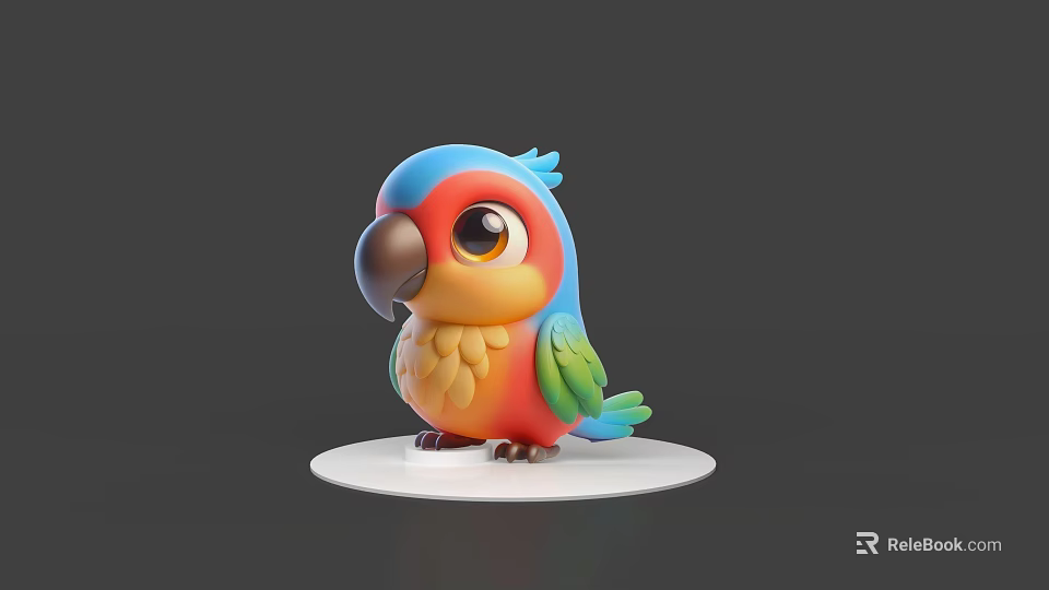 Colorful Cartoon Parrot With Blue Head Orange Belly And Green Wings On White Base 3d model 