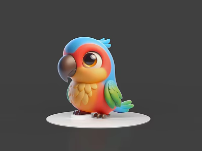 Colorful Cartoon Parrot With Blue Head Orange Belly And Green Wings On White Base 3d model