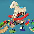 Trojan toy wooden train building blocks building blocks train building blocks boat rocking horse building blocks toy 3d model