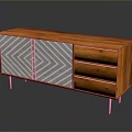 Mid Century Wooden Sideboard With Geometric Pattern Doors Drawers And Metal Legs