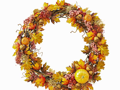 Fall Decorative Wreath with Maple Leaves Pumpkin Berries and Acorns for Home Decoration 3d model