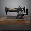 Vintage Hardware Sewing Machine With Black Body Colorful Decorations And Wooden Base