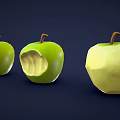 Green Apples Displaying Different Eating Stages from Whole to Core 3d model