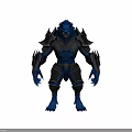 Blue Muscular Wolf Creature In Black Armor Standing Fantasy Character Design