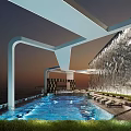 Modern Swimming Pool Facility With Lounge Seats And LED Lighting Design 3d model