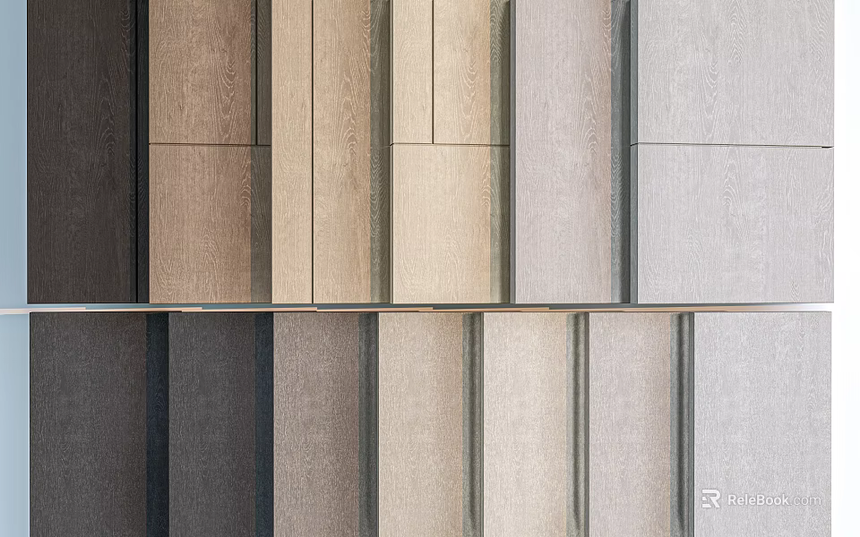 Modern Wall Panel Design Featuring Assorted Wood Tones And Neutral Colors 3d model