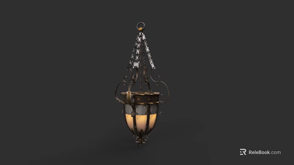 Vintage Hanging Lantern With Intricate Metal Frame And Warm Illumination 3d model 
