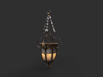 Vintage Hanging Lantern With Intricate Metal Frame And Warm Illumination 3d model