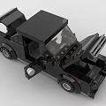 Black Building Block Car Model With Open Hood And Doors Design