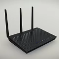 Black Wireless Router with Three Antennas Checkerboard Pattern and Indicator Lights 3d model
