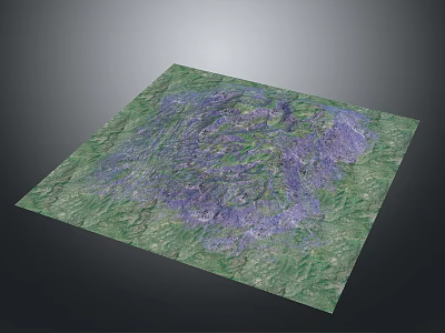 3D Topographic Landscape Model With Green Vegetation And Purple Mountain Ranges 3d model