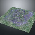 3D Topographic Landscape Model With Green Vegetation And Purple Mountain Ranges