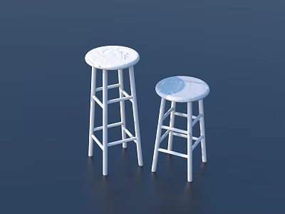 White Bar Stools with Round Seat and White Legs on Dark Blue Background 3d model