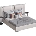 Modern Leather Double Bed With Light Headboard Nightstands And Multiple Pillows 3d model
