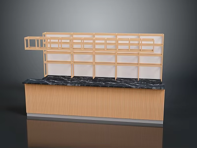Modern Wooden Storage Furniture With Open Shelves Lower Cabinet And Marble Countertop 3d model