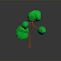 Abstract Plant 3D Model with Orange Trunk and Green Spherical Foliage in Low Poly Style