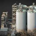 Aerial View of Industrial Plant Featuring Large Silos and Surrounding Facilities
