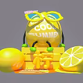 Vibrant Lemon Themed Photo Spot With Cartoon Character Sunglasses And Cool Summer Vibe