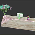 Modern Marble Reception Desk With White Monitor Small Potted Plant And Large Green Plant