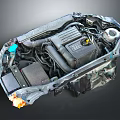 Audi Car Engine with Mechanical Components Pipes and Battery in Engine Bay 3d model