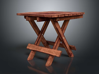 Simple Wooden Folding Table With Square Top And Crossed Legs For Outdoor Use 3d model