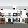 Modern Two Story Detached Villa With Front Lawn Large Windows And Palm Trees