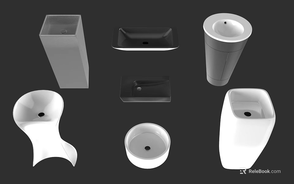 Modern Bathroom Sinks in Various Designs and Different Shapes 3d model 