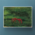 Artistic Animal Painting With Pink And Black White Spotted Horses On Black Background