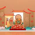 2024 Chinese Traditional New Year Decorations With Dragon Red Lanterns And Cloud Patterns 3d model