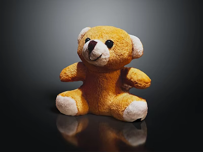 Cute Yellow Plush Teddy Bear Sitting on Dark Background with Reflection 3d model
