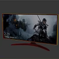 Curved Computer Monitor Gaming Display With Character Castle Time Date On Screen