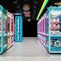 Vibrant Arcade Room With Claw Machines Neon Lights Stuffed Toys And Large Doll Sculpture