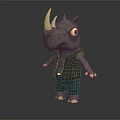 Cartoon Rhino Character Wearing Leather Jacket And Jeans Standing On Dark Surface
