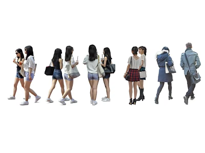 Group of People Walking in Different Casual Outfits and Daily Styles 3d model