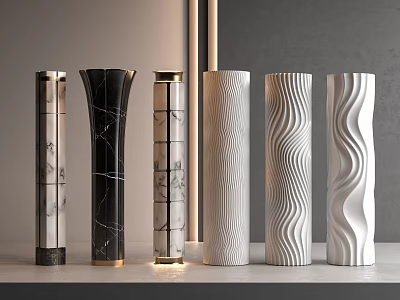 Modern Luxury Interior Columns With Various Textured Patterns And Marble Metal Finishes 3d model