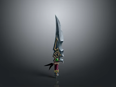 Fantasy Weapon Dagger With Sharp Irregular Blade And Green Gemstone Hilt 3d model