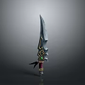 Fantasy Weapon Dagger With Sharp Irregular Blade And Green Gemstone Hilt 3d model