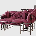 Modern Abstract Sofa With Knotted Maroon Upholstery And Metal Frame Structure 3d model