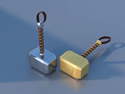 Hammer Shaped Daily Life Accessories With Leather Handle In Silver And Gold 3d model