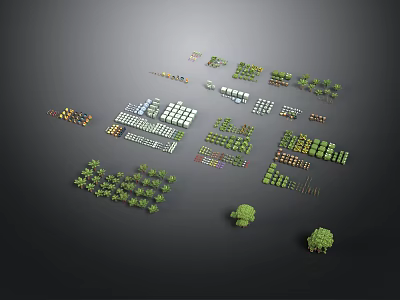 Diverse Scene Components Including Building Blocks Green Plants and Modular Elements 3d model