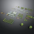 Diverse Scene Components Including Building Blocks Green Plants and Modular Elements