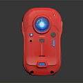Tactical Red Handheld Weapon Featuring Blue Circular Display And Control Buttons Design